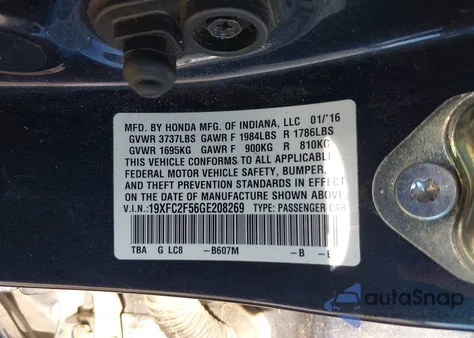 2016 Honda Civic Lx z USA, uszkodzony, nr VIN 19XFC2F56GE208269